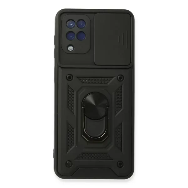 Samsung Galaxy A22 Kılıf Pars Lens Yüzüklü Silikon - Siyah