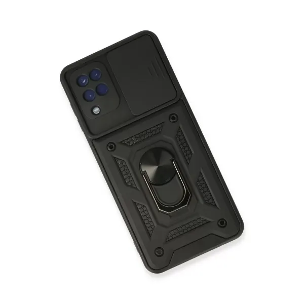 Samsung Galaxy A22 Kılıf Pars Lens Yüzüklü Silikon - Siyah