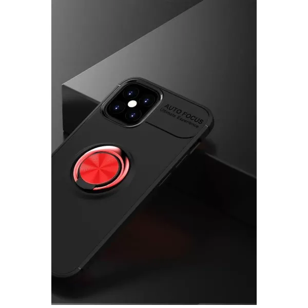 Apple İphone 12 Mini Kılıf Range Yüzüklü Silikon - Siyah-kırmızı