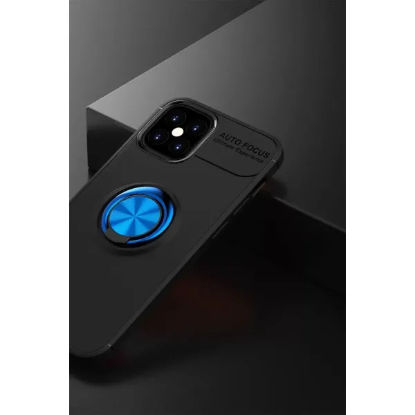 Apple İphone 12 Mini Kılıf Range Yüzüklü Silikon - Siyah-mavi
