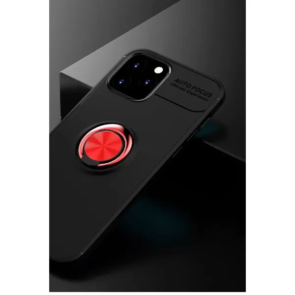 Apple İphone 12 Kılıf Range Yüzüklü Silikon - Siyah-kırmızı
