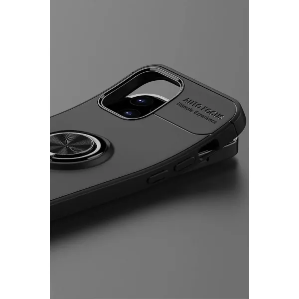 Apple İphone 12 Kılıf Range Yüzüklü Silikon - Siyah-kırmızı