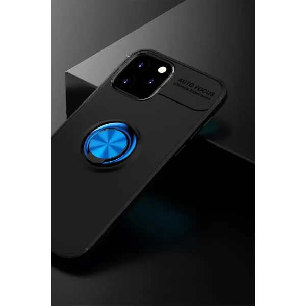 Apple İphone 12 Kılıf Range Yüzüklü Silikon - Siyah-mavi