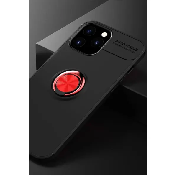 Apple İphone 12 Pro Max Kılıf Range Yüzüklü Silikon - Siyah-kırmızı