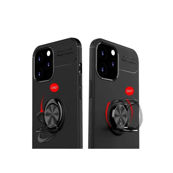 Apple İphone 12 Pro Max Kılıf Range Yüzüklü Silikon - Siyah-kırmızı