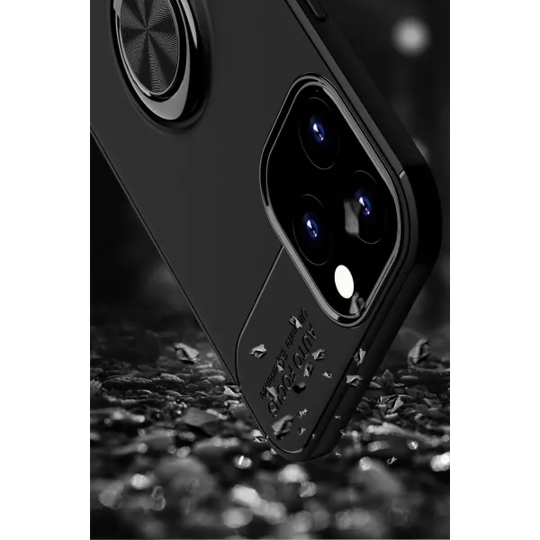 Apple İphone 12 Pro Max Kılıf Range Yüzüklü Silikon - Siyah-kırmızı