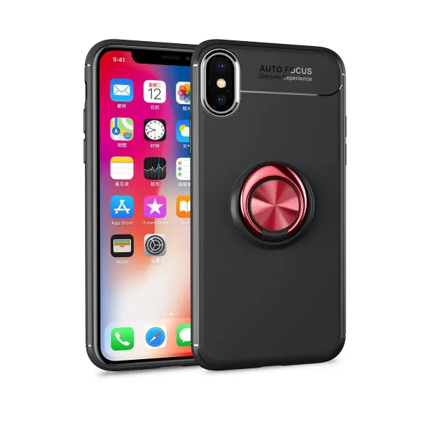 Apple İphone Xs Max Kılıf Range Yüzüklü Silikon - Siyah-kırmızı
