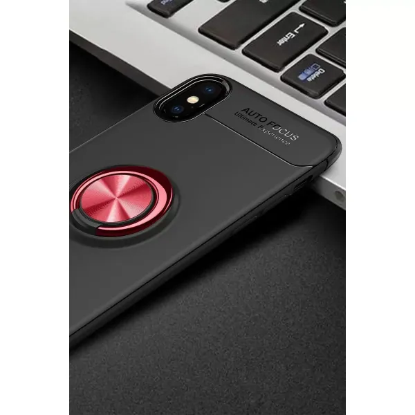 Apple İphone Xs Max Kılıf Range Yüzüklü Silikon - Siyah-kırmızı