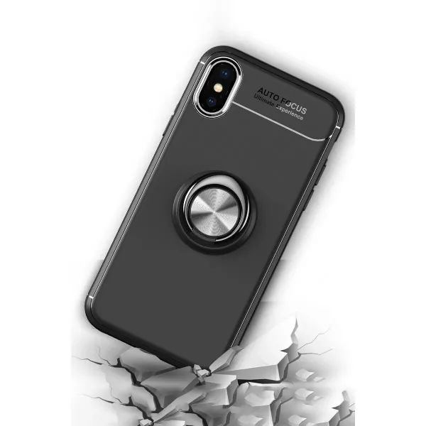 Apple İphone Xs Max Kılıf Range Yüzüklü Silikon - Siyah-kırmızı