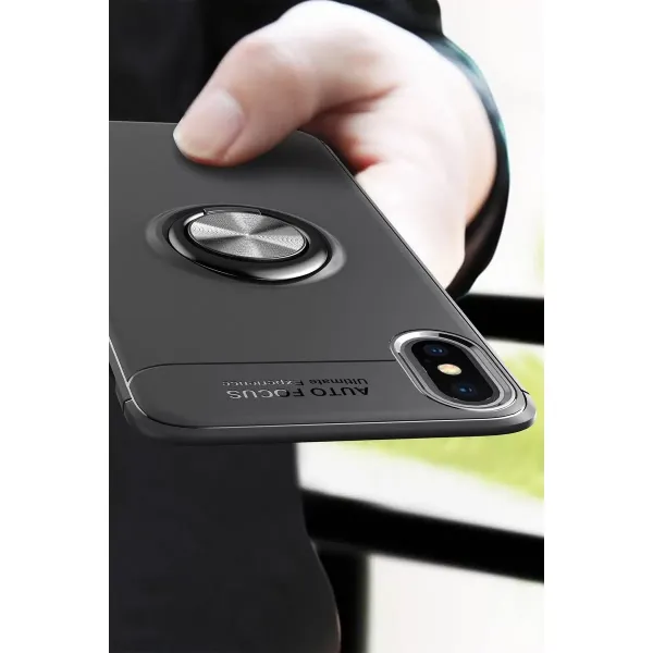 Apple İphone Xs Max Kılıf Range Yüzüklü Silikon - Siyah