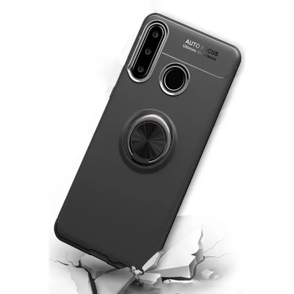 Huawei Y6p Kılıf Range Yüzüklü Silikon - Siyah-mavi
