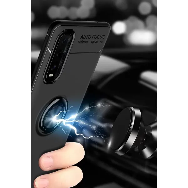 Oppo Find X2 Kılıf Range Yüzüklü Silikon - Siyah-mavi