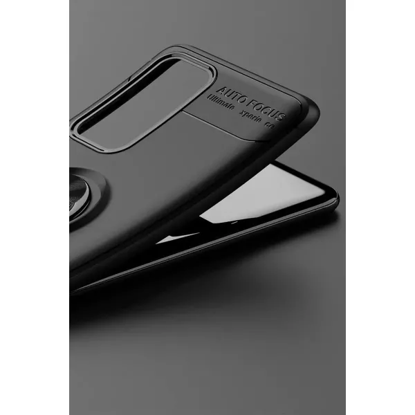 Huawei P40 Kılıf Range Yüzüklü Silikon - Siyah-mavi