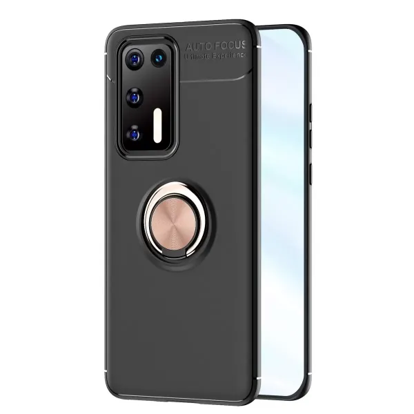 Huawei P40 Kılıf Range Yüzüklü Silikon - Siyah-gold