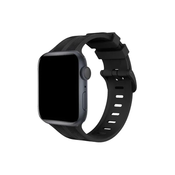 Apple Watch 38mm Kr408 Çizgili Silikon Kordon - Siyah