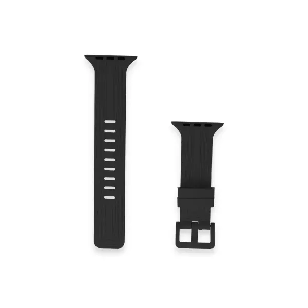 Apple Watch 38mm Kr408 Çizgili Silikon Kordon - Siyah