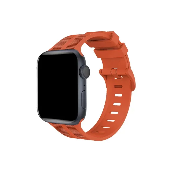 Apple Watch 38mm Kr408 Çizgili Silikon Kordon - Turuncu