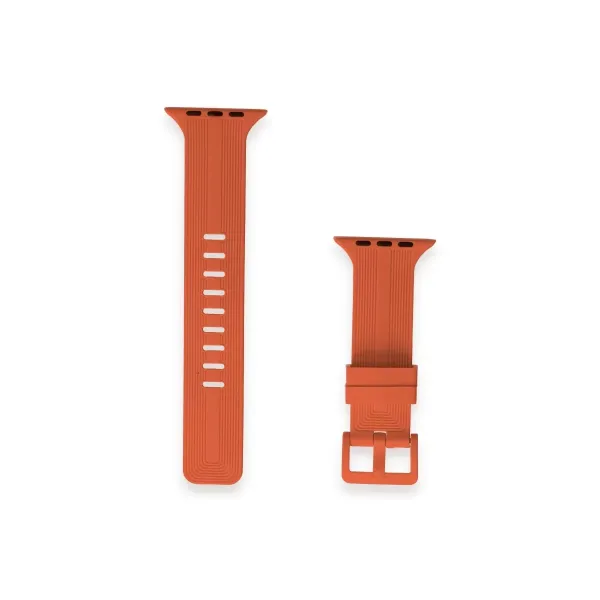 Apple Watch 38mm Kr408 Çizgili Silikon Kordon - Turuncu