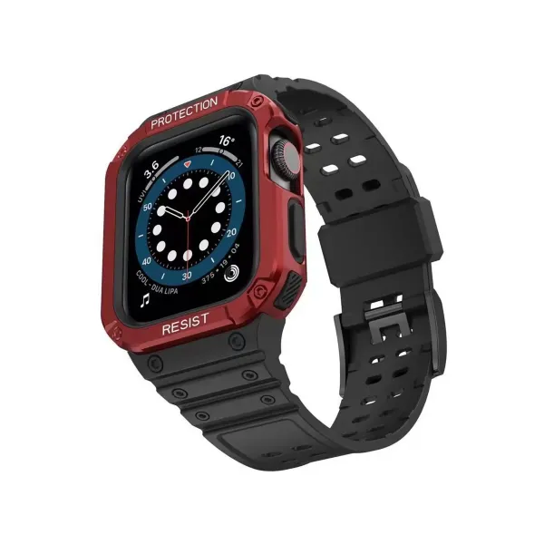 Apple Watch 42mm Kr401 Silikon Kordon - Siyah-kırmızı