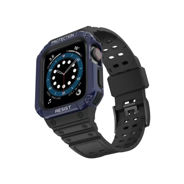 Apple Watch 42mm Kr401 Silikon Kordon - Siyah-mavi