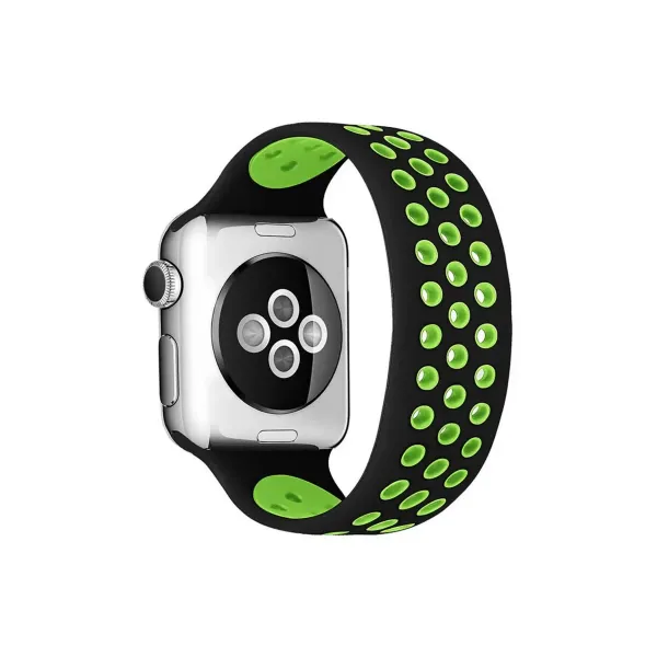 Apple Watch 38mm Ayarlı Delikli Silikon Kordon - Siyah-yeşil