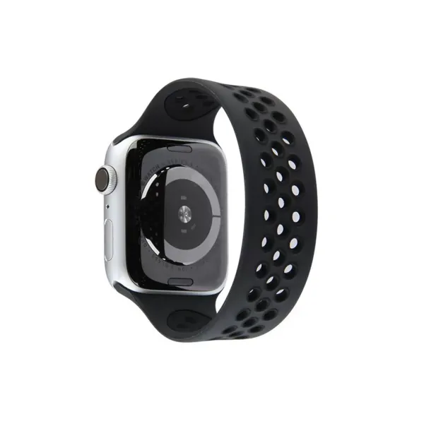 Apple Watch 38mm Ayarlı Delikli Silikon Kordon - Siyah-siyah