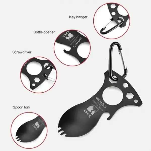 Crkt 9100k Eat’n Tool Karabina Çok Fonksiyonlu Karabina Tornavida Lokma Açacak Çatal Kaşık