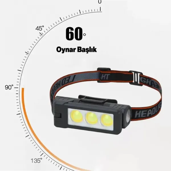 Gold Silver Gs-225 3 Led Usb Şarjlı Çok Fonksiyonlu Kafa Feneri