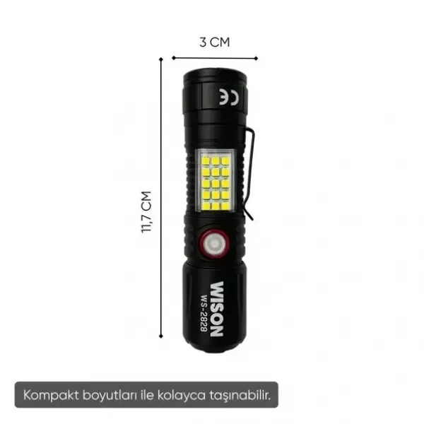 Wison Ws-2828 1000 Lümen Mıknatıslı Usb Şarjlı El Feneri
