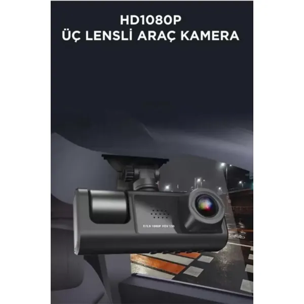 Araç İçi 1080p 3 Kameralı Lcd Ekranlı Gece Görüşlü , G-sensör , Geri Görüş Kamera