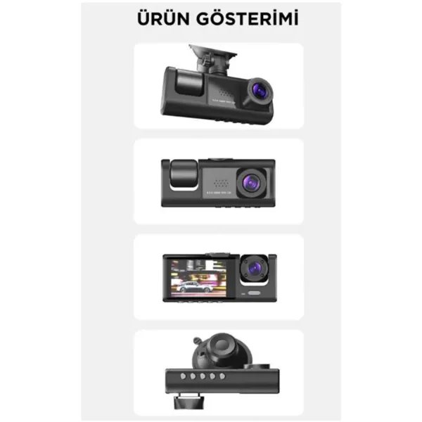 Araç İçi 1080p 3 Kameralı Lcd Ekranlı Gece Görüşlü , G-sensör , Geri Görüş Kamera
