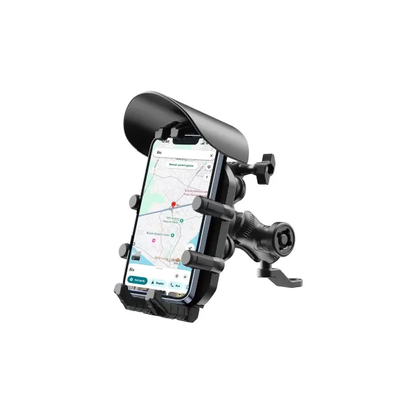Ayna Bağlantılı Güneş Ve Yağmur Korumalı 360° Derece Ayarlanabilir Motosiklet Telefon Tutucu