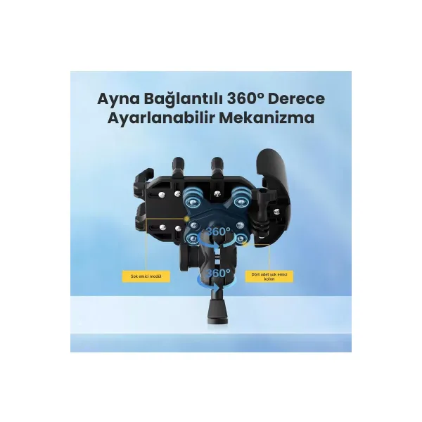 Ayna Bağlantılı Güneş Ve Yağmur Korumalı 360° Derece Ayarlanabilir Motosiklet Telefon Tutucu