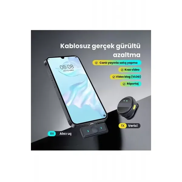 2 Adet Profesyonel Kablosuz Yaka Mikrofonu Typce Uyumlu Manyetik Klipsli