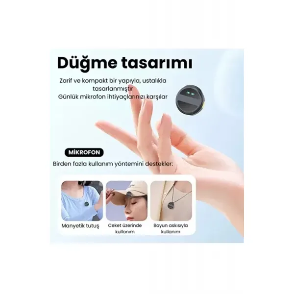 2 Adet Profesyonel Kablosuz Yaka Mikrofonu Lighting Uyumlu Manyetik Klipsli