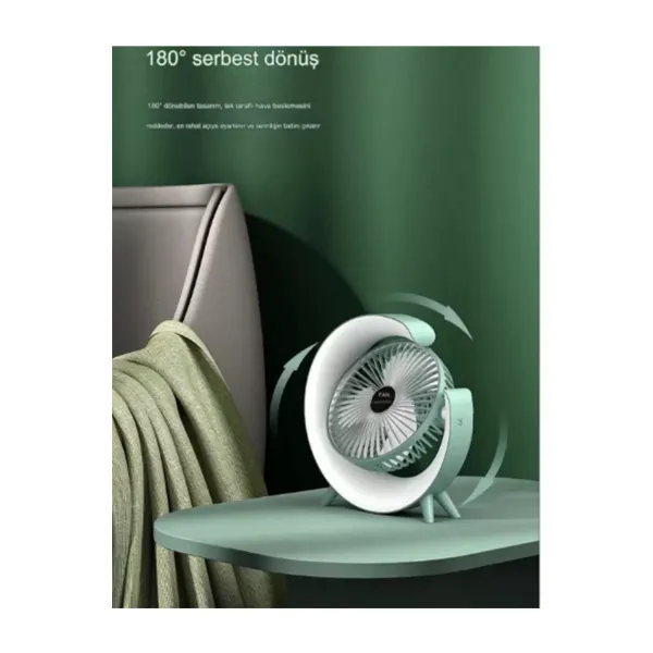 Masaüstü Vantilatör Usb Şarjlı Rgb Led Işıklı 3 Kademeli 180° Ayarlanabilir Soğutucu Fan Yeşil