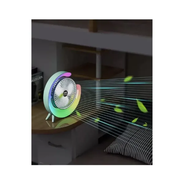 Masaüstü Vantilatör Usb Şarjlı Rgb Led Işıklı 3 Kademeli 180° Ayarlanabilir Soğutucu Fan Yeşil