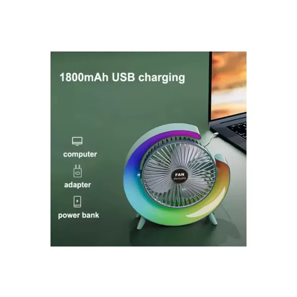 Masaüstü Vantilatör Usb Şarjlı Rgb Led Işıklı 3 Kademeli 180° Ayarlanabilir Soğutucu Fan Mavi