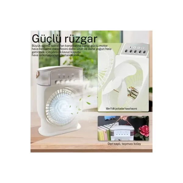 Şarjlı 600 Ml Su Hazneli Taşınabilir Masaüstü Vanilatör  Güçlü Fan Ve 2000 Mah Pil Siyah