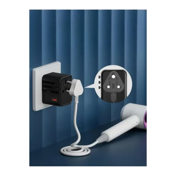 25w Evrensel Seyahat Adaptörü, Eu/us/uk/au Priz Dönüştürücü, 1x Usb, 2x Type-c Hızlı Şarj