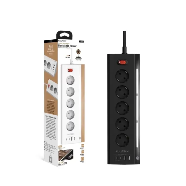 Akım Korumalı 5’li Priz 2xusb 2xtype-c Çıkış Dokunmatik Işıklı Akım Koruma Çoklu Priz Çoğaltıcı Siyah