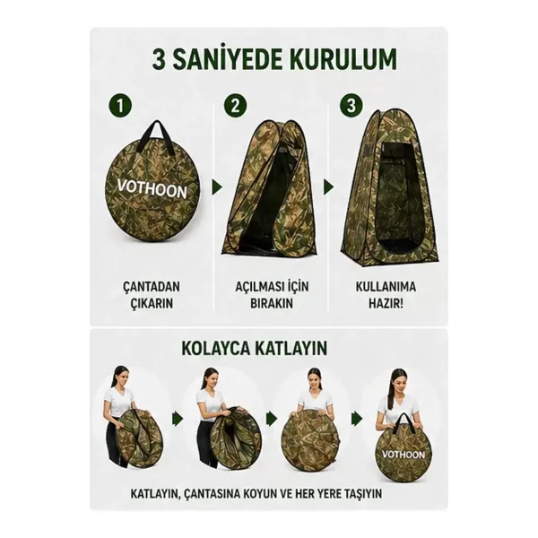 Otomatik Kabin Giyinme Çadırı 120x120x190 Cm Üst Havalandırma Yan Pencereli Duş & Wc Çadırı