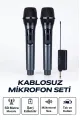 Profesyonel Çiftli Kablosuz Mikrofon Seti Karaoke Şarj Edilebilir 50 Metre