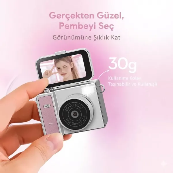 2k Mini Dijital Retro Video Kamera Flaşlı Dijital Vlog Mini Fotoğraf Makinesi Türkçe Menü Bej