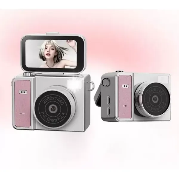 2k Mini Dijital Retro Video Kamera Flaşlı Dijital Vlog Mini Fotoğraf Makinesi Türkçe Menü Pembe