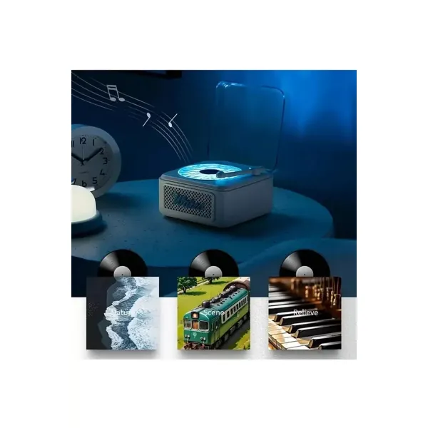 Nostalji Mini Plak Görünümlü Radyolu Bluetooth Hoparlör 3d Ses Dalgası Retro Müzik Plak Beyaz