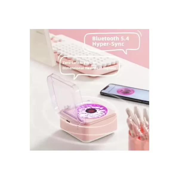 Nostalji Mini Plak Görünümlü Radyolu Bluetooth Hoparlör 3d Ses Dalgası Retro Müzik Plak Pembe