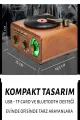 Nostaljik Tasarım Plak Çalar Görünümlü Radyolu Bluetooth Hoparlör Retro Müzik Plak Açık Kahverengi