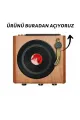 Nostaljik Tasarım Plak Çalar Görünümlü Radyolu Bluetooth Hoparlör Retro Müzik Plak Açık Kahverengi