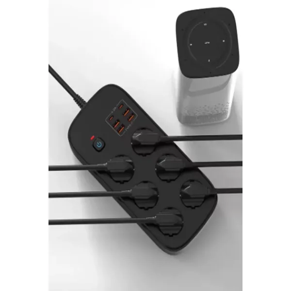 Termal Akım Korumalı 6’lü Priz 4x Usb 2x Type-c Çıkışlı Grup Priz Çoğaltıcı (3500w) Siyah